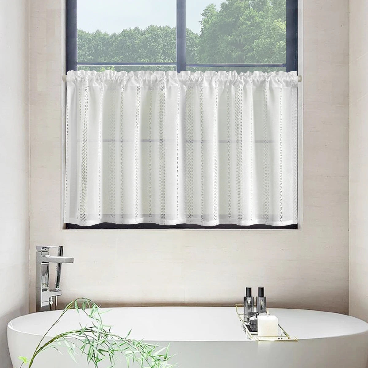 rideau blanc transparent moderne polyester simple fenêtre cuisine 45cm 60cm 80cm