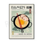 Délicieuse soupe de nouilles japonaise Ramen, servie dans un bol traditionnel avec des baguettes rouges et des ingrédients tels que des tranches de porc, des oeufs et des légumes verts. Cette illustration présente un plat savoureux et authentique de la cuisine japonaise.