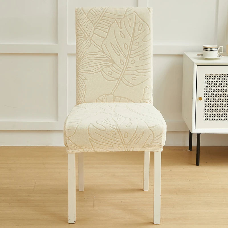 Housse chaise moderne imprimée feuilles beige clair élasthanne polyester universelle mariage banquet