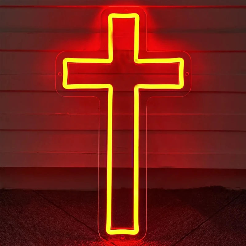 croix lumineuse rouge blanc moderne minimaliste acrylique LED chambre décoration festive Pâques Halloween