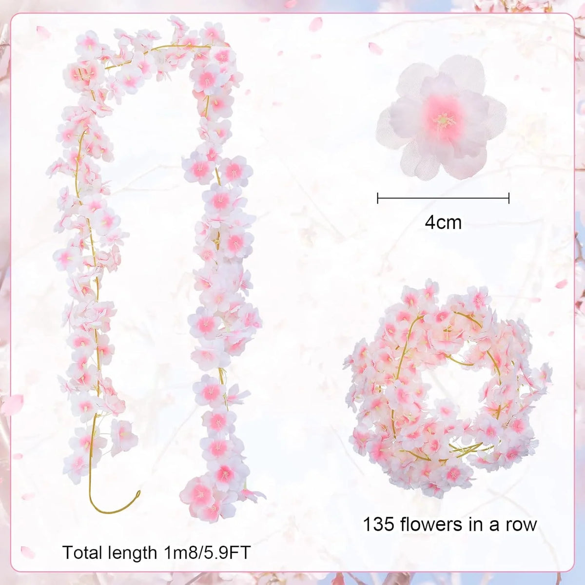 guirlande fleurs cerisier artificielles roses soie decoration mariage anniversaire exterieur romantique floral