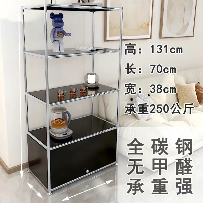 étagère moderne métal blanc gris étagères coulissantes porte rangement salon minimaliste 131cm haute capacité