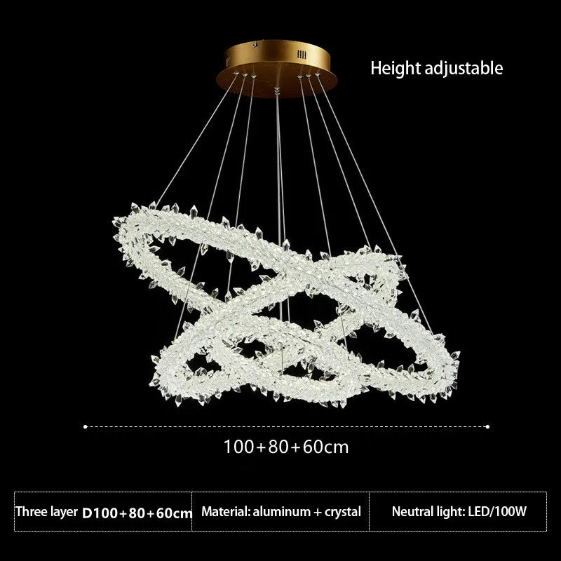 suspension lumineuse moderne cristaux blanc translucide chaînes suspendues