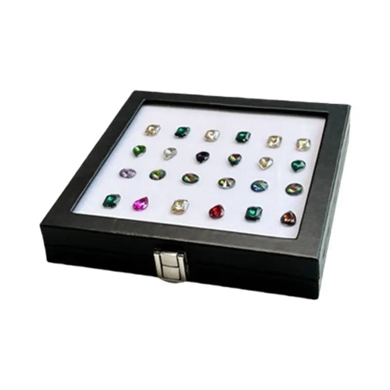 boîte bijoux noir classique clips acier inoxydable taille hinged organizer transparent white lining