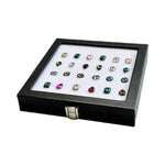 boîte bijoux noir classique clips acier inoxydable taille hinged organizer transparent white lining
