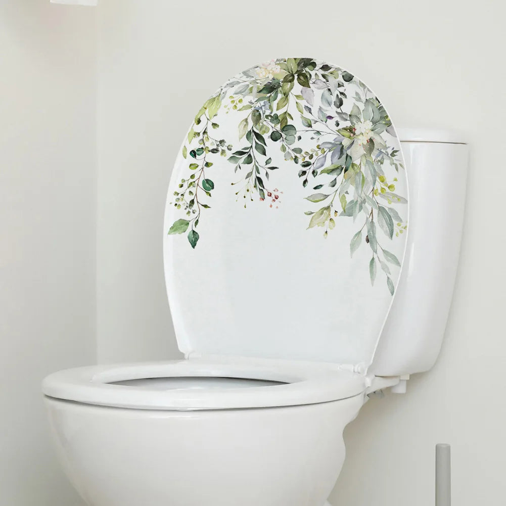 autocollant mural feuilles plantes vertes décoration intérieur toilettes meubles aquarelle résistant eau moderne