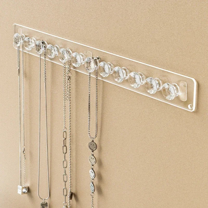 porte bijoux mural transparent moderne adhésif boucles d'oreilles colliers rondes élégant organisation décoration