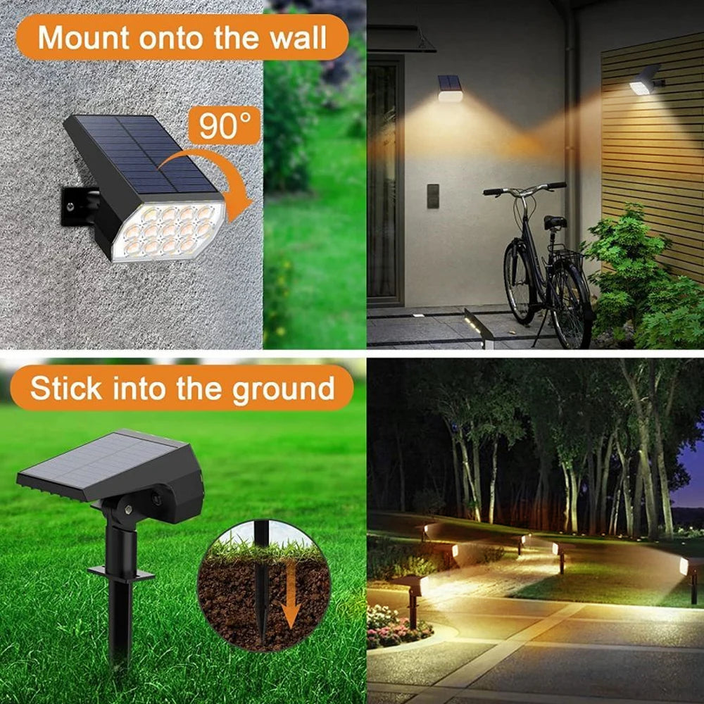 spots solaires led jardin extérieur 52 leds ip65 moderne jaune noir minimaliste