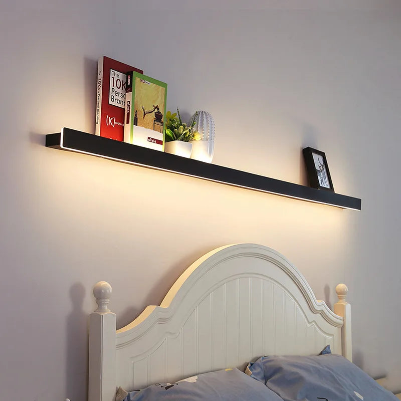 étagère murale lumineuse moderne éclairage blanc rectangulaire lisse fixée mur