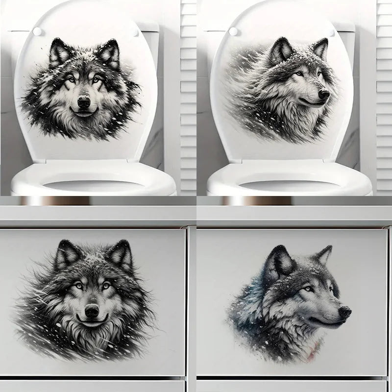 autocollant mural décoratif loup neige noir blanc sticker mur artistique salon chambre maison moderne