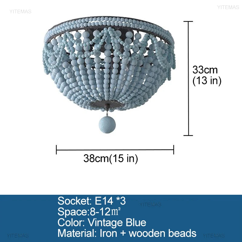 lustre vintage blanc bleu gris bois lumières chaîne métallique