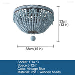 lustre vintage blanc bleu gris bois lumières chaîne métallique