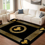 tapis géométrique doré coq or noir polyestère salon chambre élégant classique