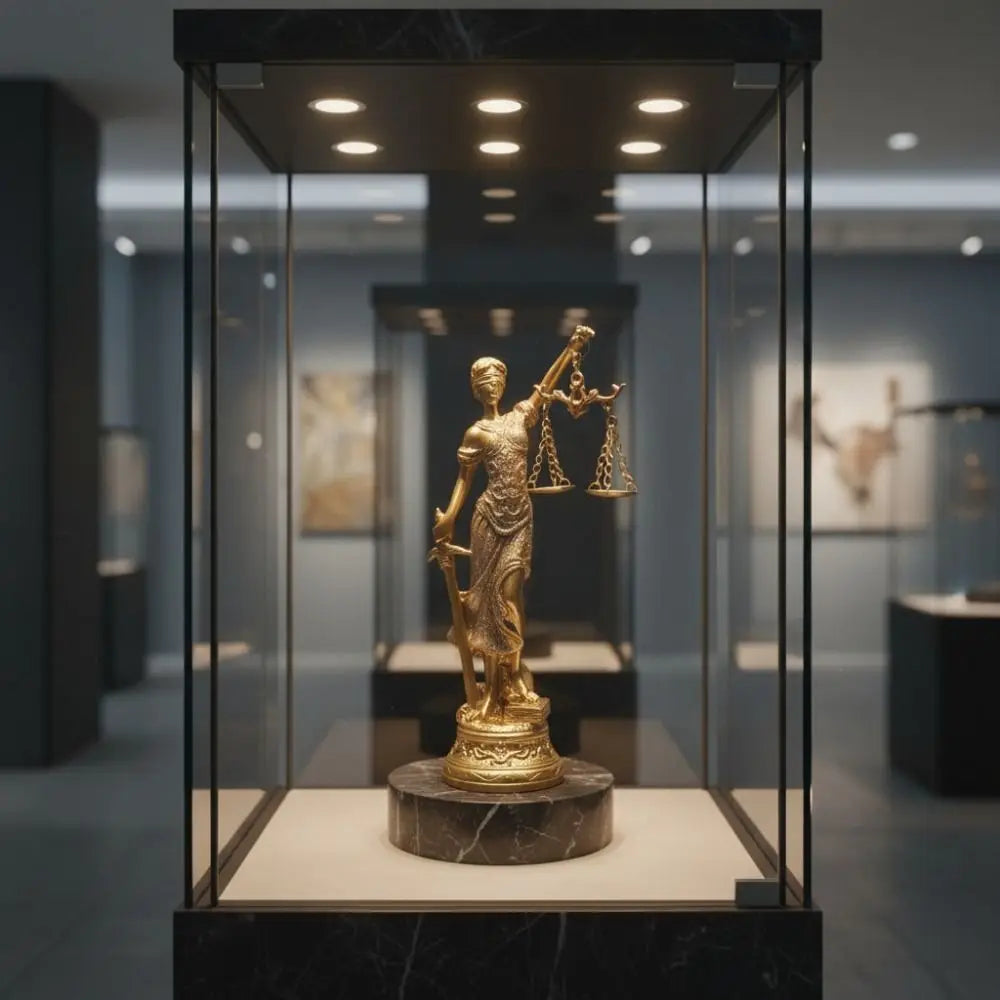 statue déesse justice résine or argent détails sculpturaux classique décoration chambre salon