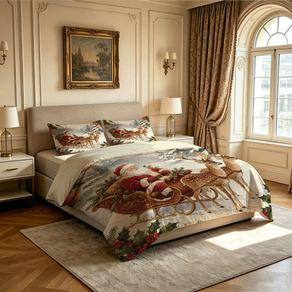 ensemble literie noël père noël blanc rouge vert taies d'oreiller couverture polyester single double