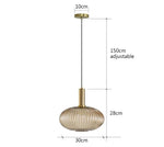 suspension lumineuse or vert gris moderne rayures horizontales opacité câble noir 13cm 20cm 30cm
