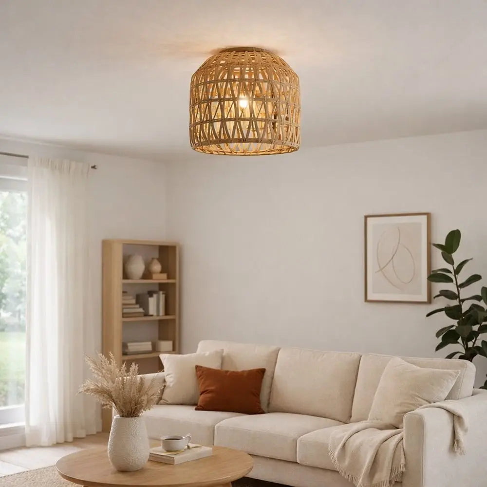 lampe suspendue tressée naturelle moderne rustique 13cm largeur anneau métallique déco maison