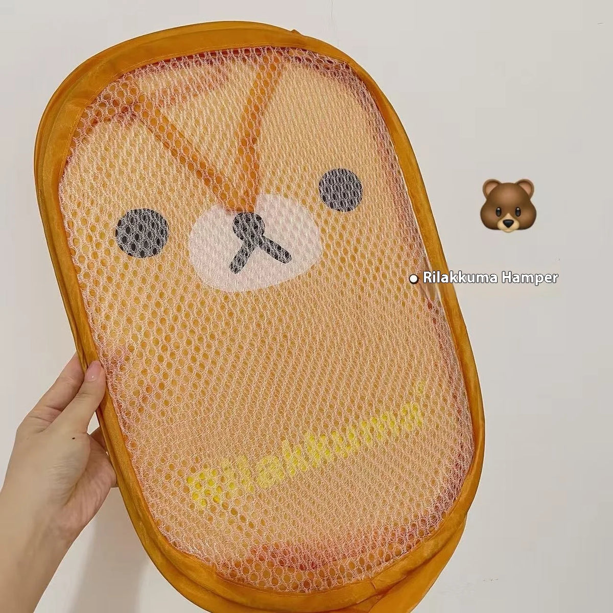 panier linge pliable orange blanc dessin animé rilakkuma maille moderne enfantin deux poignées