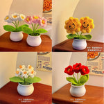 fleurs artificielles tricotées tournesol soie mixte couleurs vase blanc décoration intérieure créative artisanale