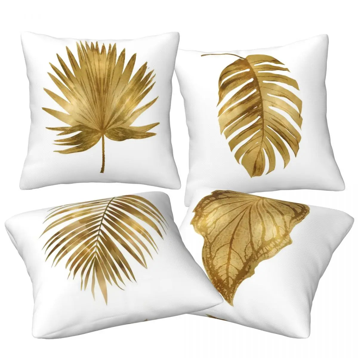 coussins modernes blanc feuilles dorées plume polyester amovibles lavables