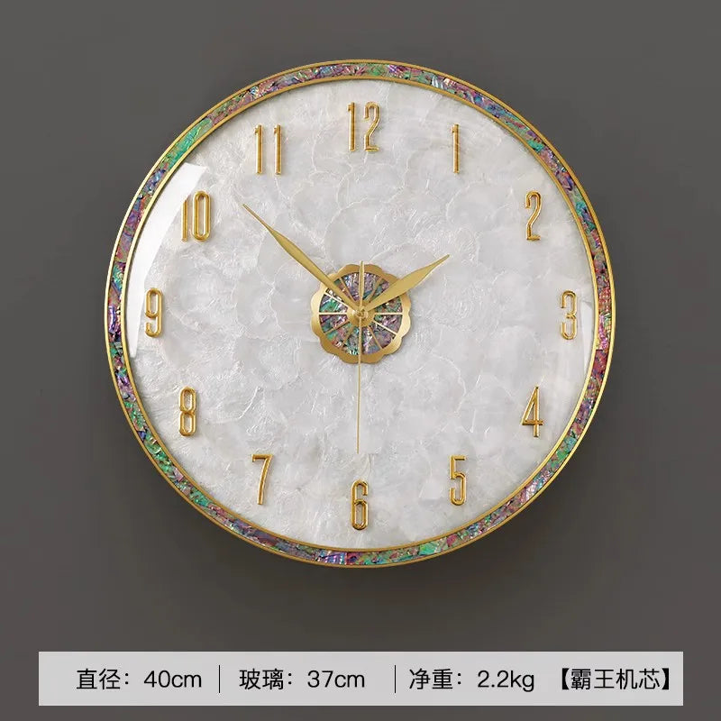 horloge murale moderne or blanc cadran marbré aiguille salon étude