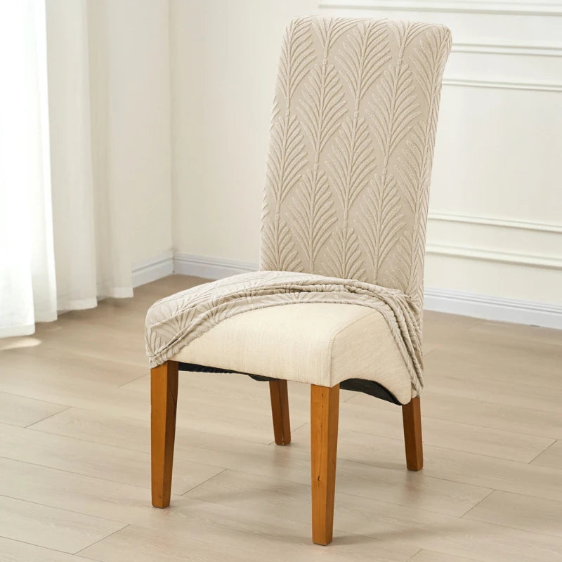 housse chaise beige feuilles stylisées élastique moderne anti poussière polyester spandex longueur dos chambre