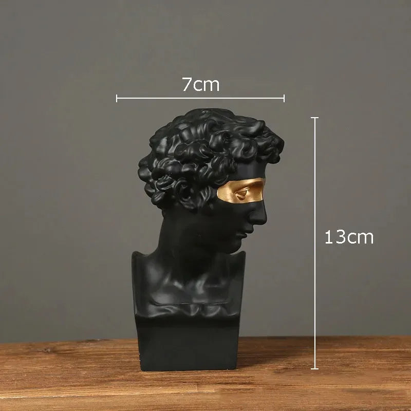 masque david buste résine blanc noir cheveux bouclés art deco decor maison étude