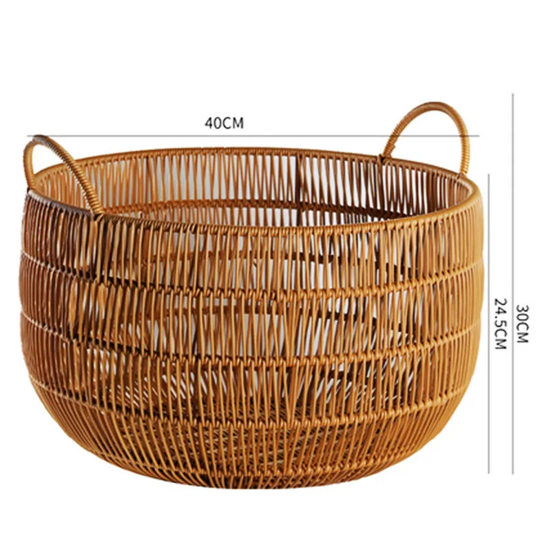 panier rond tressé marron clair bohème rangement chambre salon articles divers respectueux environnement