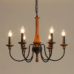 lustre bois vintage noir ampoules e14 cinq bras salon chambre coucher rustique