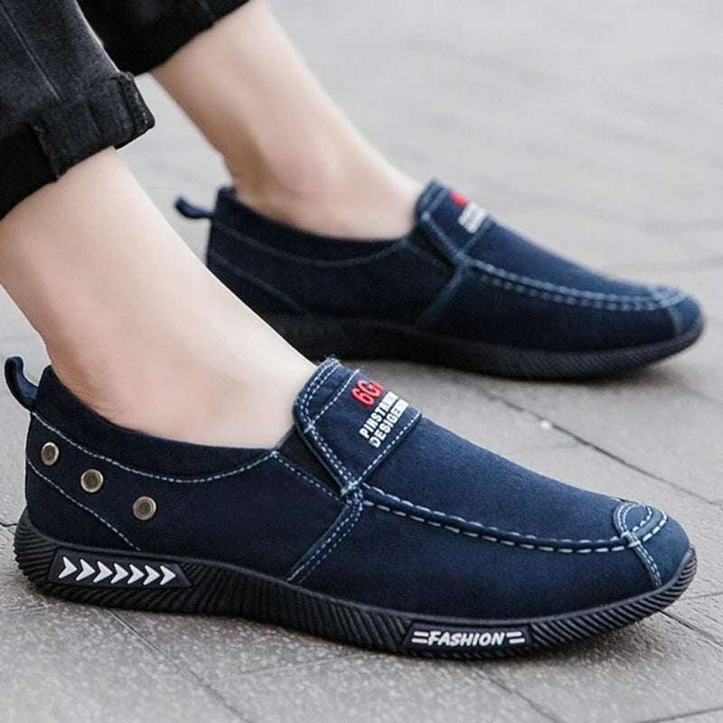 chaussures toile homme baskets décontractées mocassins bleu marine noir semelle souple antidérapante vintage