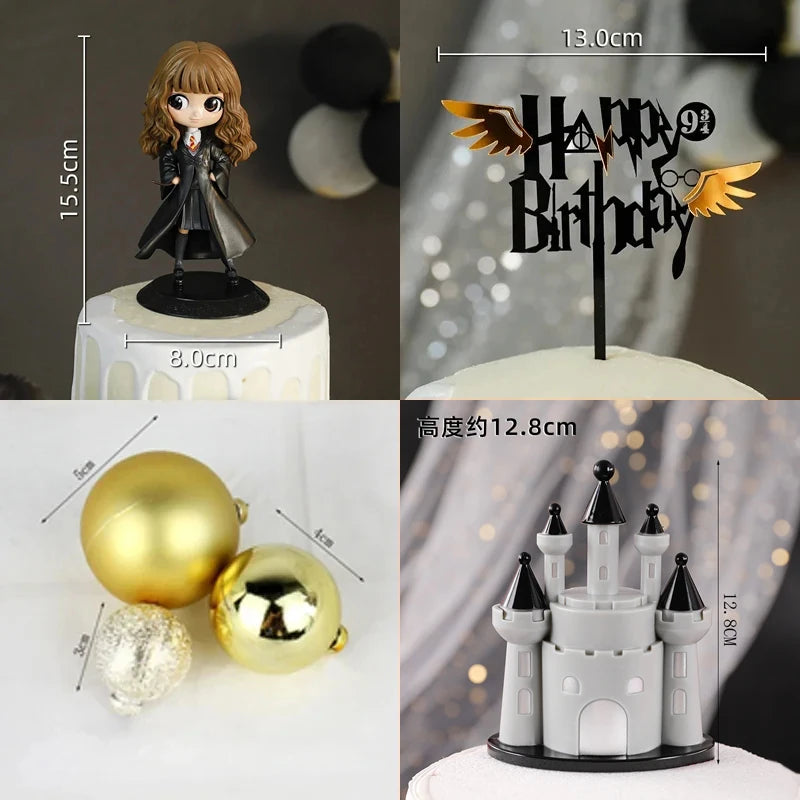 décoration anniversaire enfant figurines stylysées happy birthday transparentes chapeaux lunettes cartoony