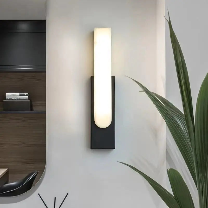 applique murale led marbre noir blanc moderne salon chambre couloir doré flux luminescent