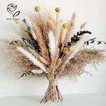 bouquet fleurs séchées pampa plumes vertes intérieur décoration naturelle rustique anniversaire mariage