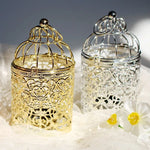 cage oiseaux ornements floraux ajourée artisanale élégante anneaux suspendus décoration maison or argent noir