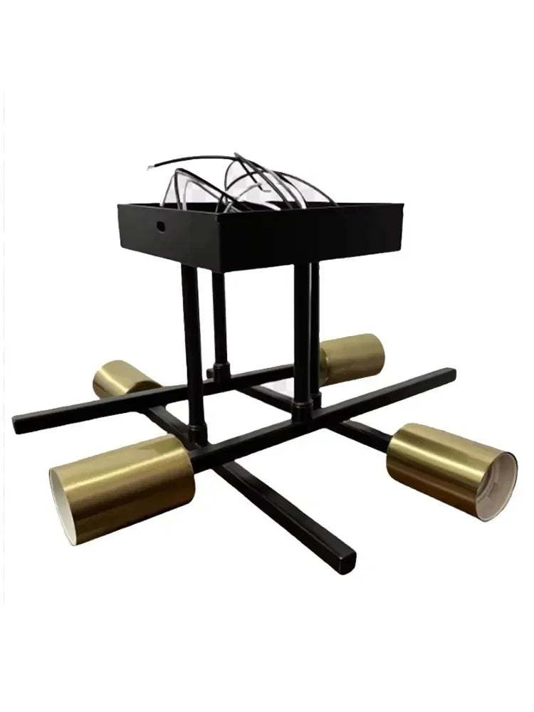 plafonnier moderne industriel noir doré ampoules filament structure géométrique fer murale e27