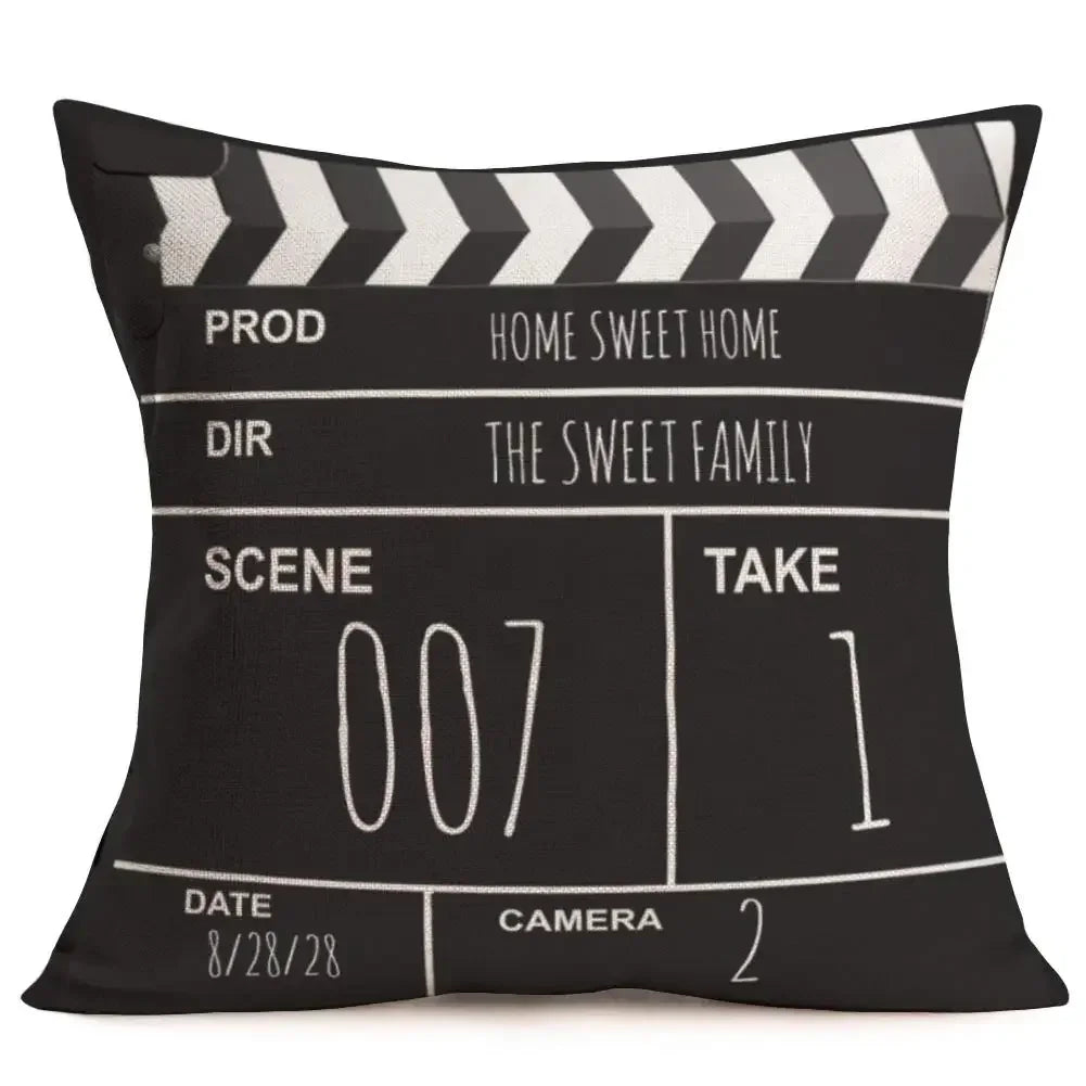 housse coussin motif cinéma vintage beige zipper 30x30 40x40 45x45 50x50 55x55 60x60