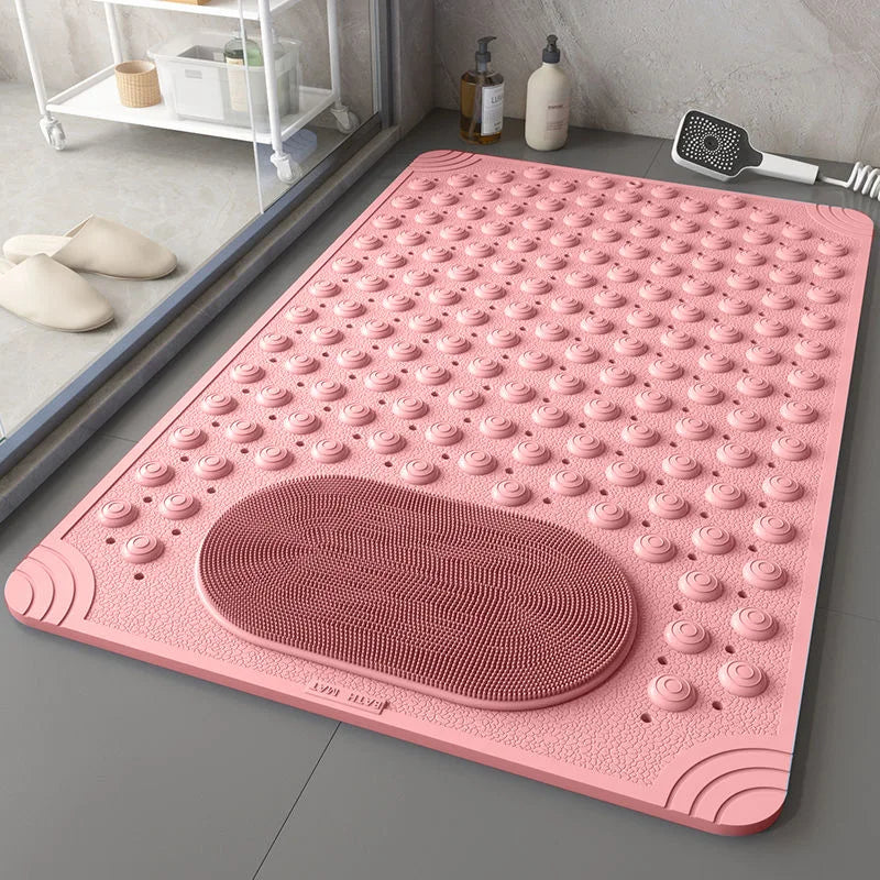 tapis douche antidérapant bosses massage pieds drainage rapide couleur bleu clair moderne