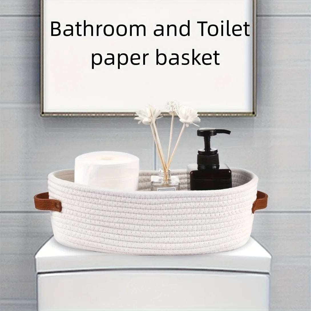 panier tressé bohème multifonctionnel poignées rangement jouets articles divers beige blanc marronclair