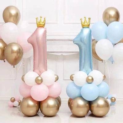 Colonne numérique 1er anniversaire bébé avec ballons aluminium jaune fluo