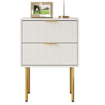 table nuit tiroirs moderne bois blanc doré rayures minimalistes chambre salon