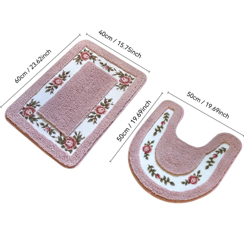 tapis bain fleur rose salle bain doux adhésif anti dérapant classique vert gris