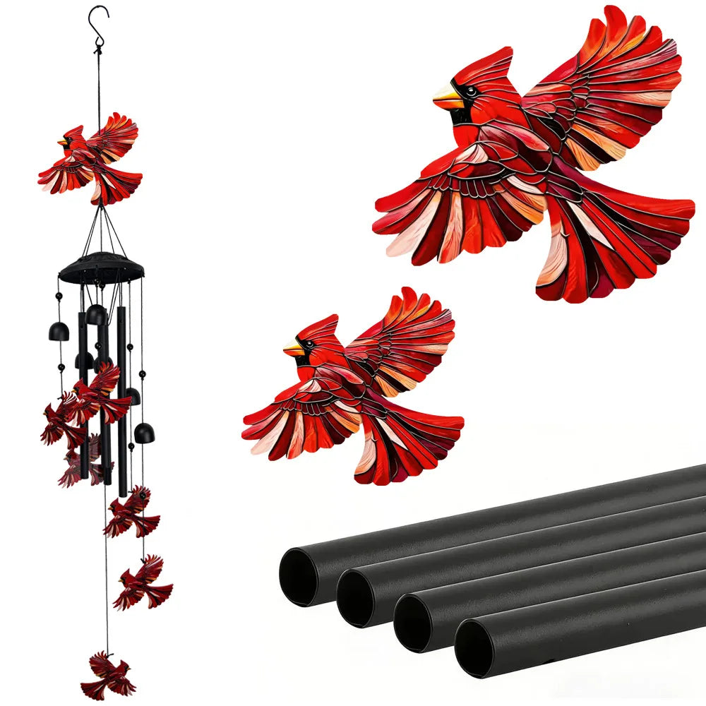 mobile vent oiseaux cloches multicolore noir extérieur jardin patio artisanal