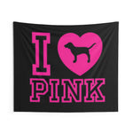 tapisserie graphique moderne noir rose coeurs chiens texte ipink tissu décoration murale chambre
