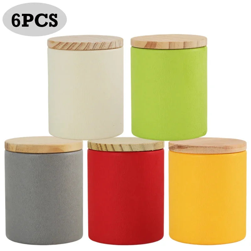 pots thé bois couvercle pots épices boîtes stockage respectueux environnement blanc jaune vert rouge