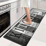 tapis cuisine imperméable anti dérapant lettres motifs floraux moderne gris blanc