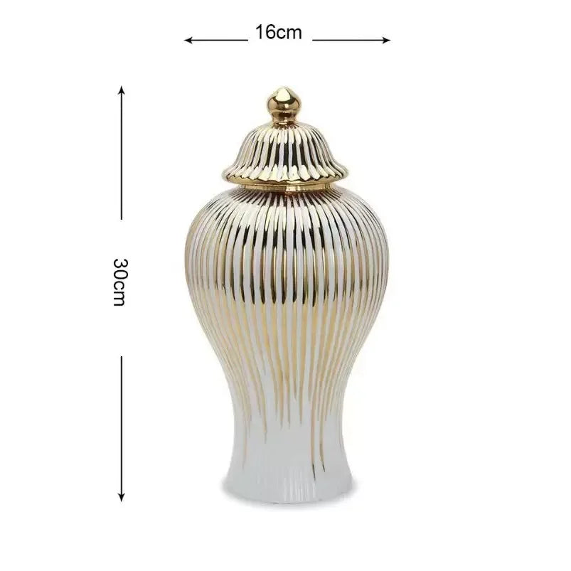vase blanc doré rayures verticales moderne élégant couvercle décoration maison