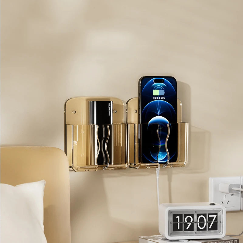 organisateur mural téléphone chargeur accessoires transparent moderne minimaliste fixations murales iphone chargeurs cables