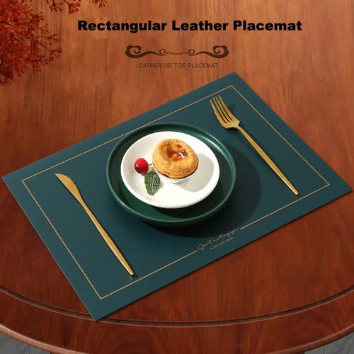 Set de table en cuir PU rectangulaire bleu sur une table à manger moderne