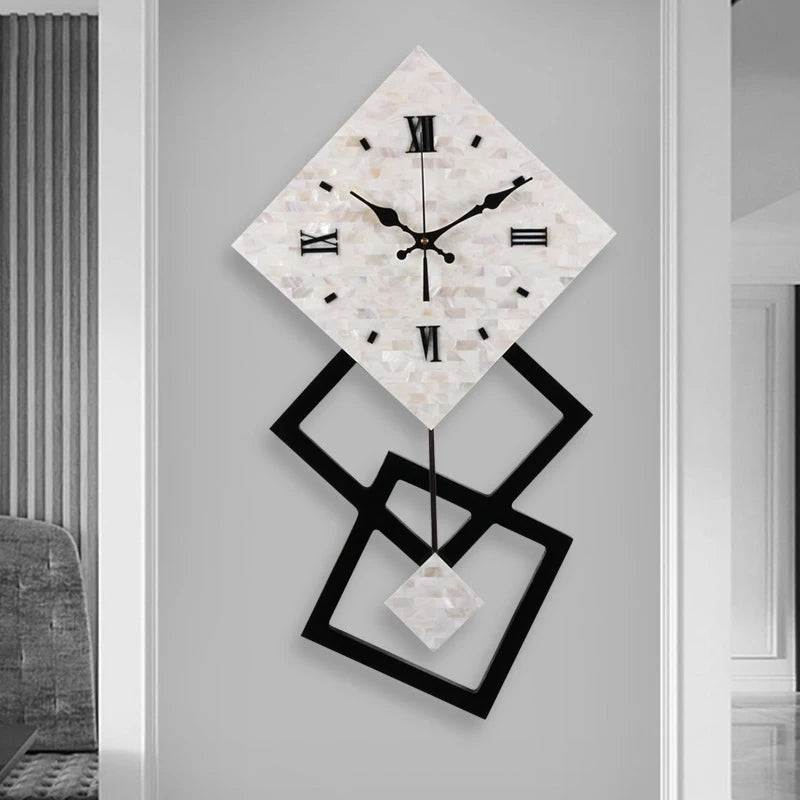 horloge murale moderne blanche noire texture marbrée élégant fixations murales pointeurs d'heure