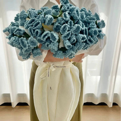bouquet fleurs artificielles tricotées main orange blanc vert décoratif artisanal cadeau fête mères